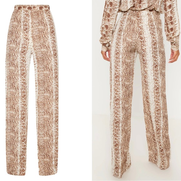 Set: Pretty Little Thing: Brown Snake Print Oversized Shirt & Pants ✨ - Picture 4 of 11